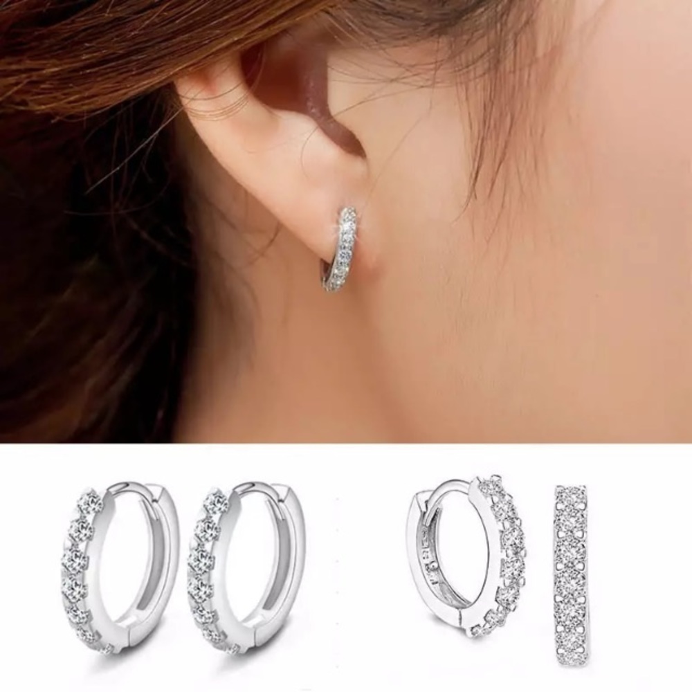 NEW!๐๐TINY HUGGIES!๐CZ HOOPS!๐๐SILVER PLATED! - Picture 1 of 14